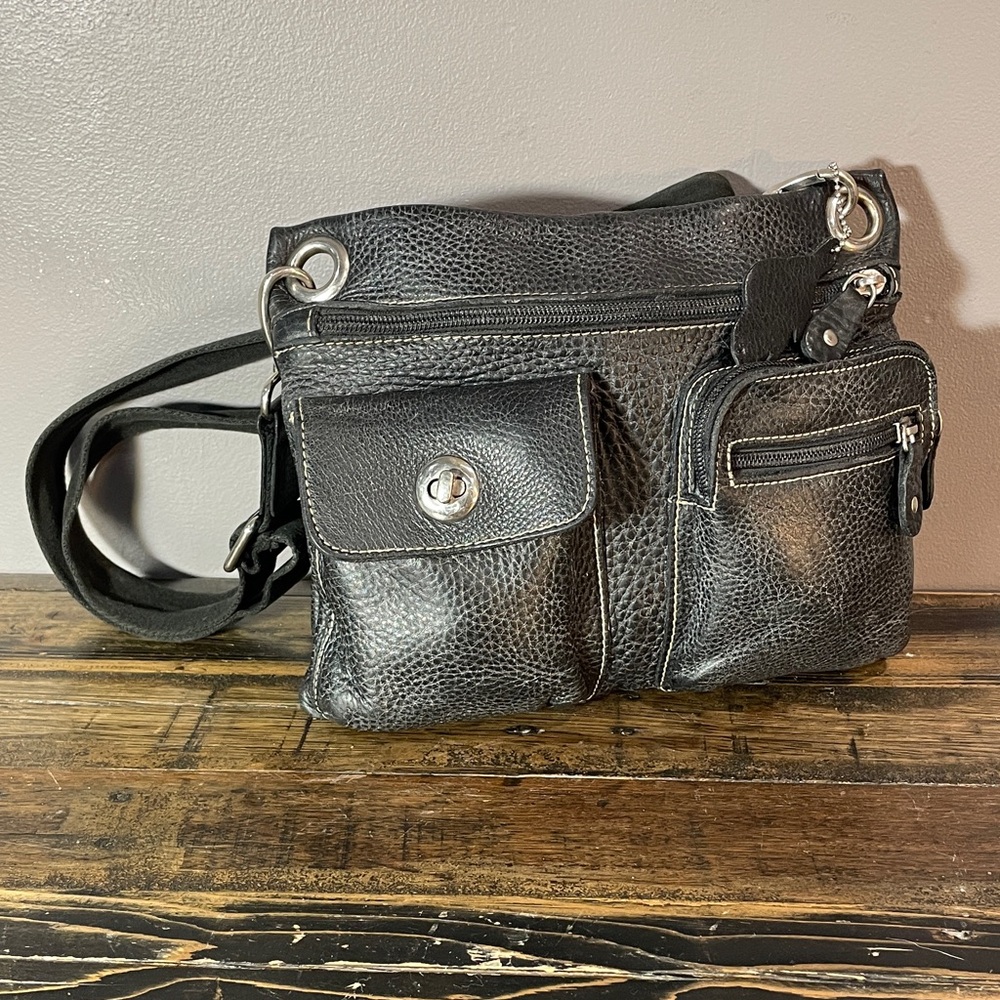 Black Leather Roots Made in Canada Crossbody Bag